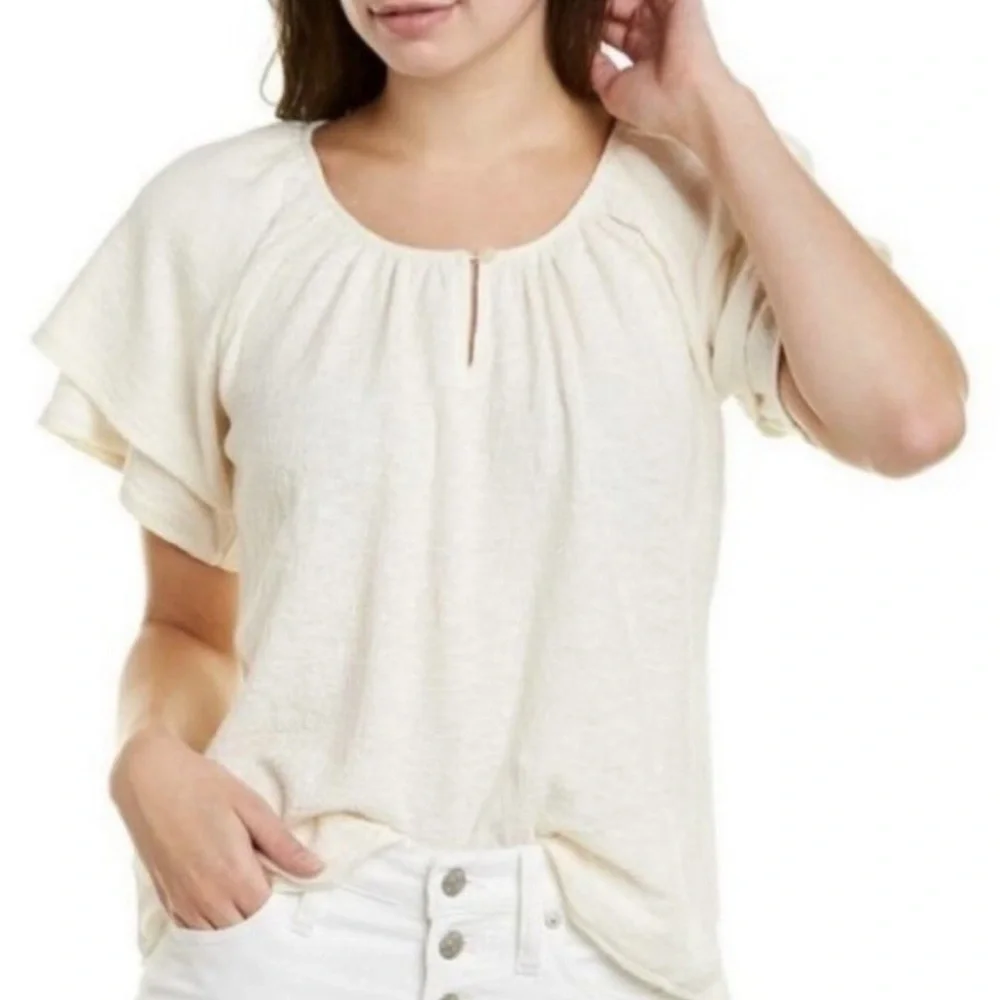 Madewell Cream Flutter Sleeve Blouse a small